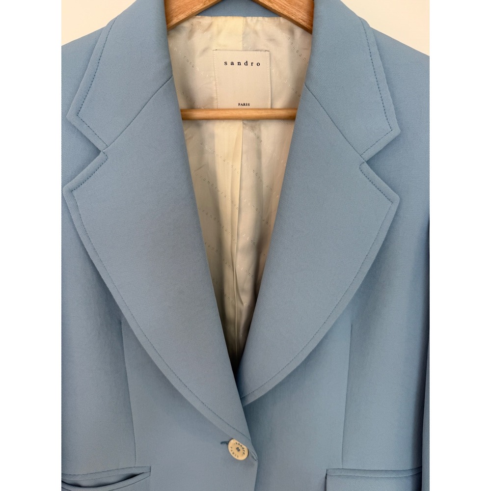 Sandro Paris Womens Light Blue Single Button Tailored Blazer Jacket Size 38